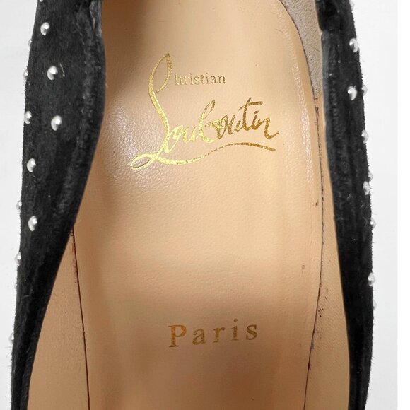 Christian Louboutin Hot Chick Plume 100 Suede Studded Pumps Black 38 - Picture 6 of 10